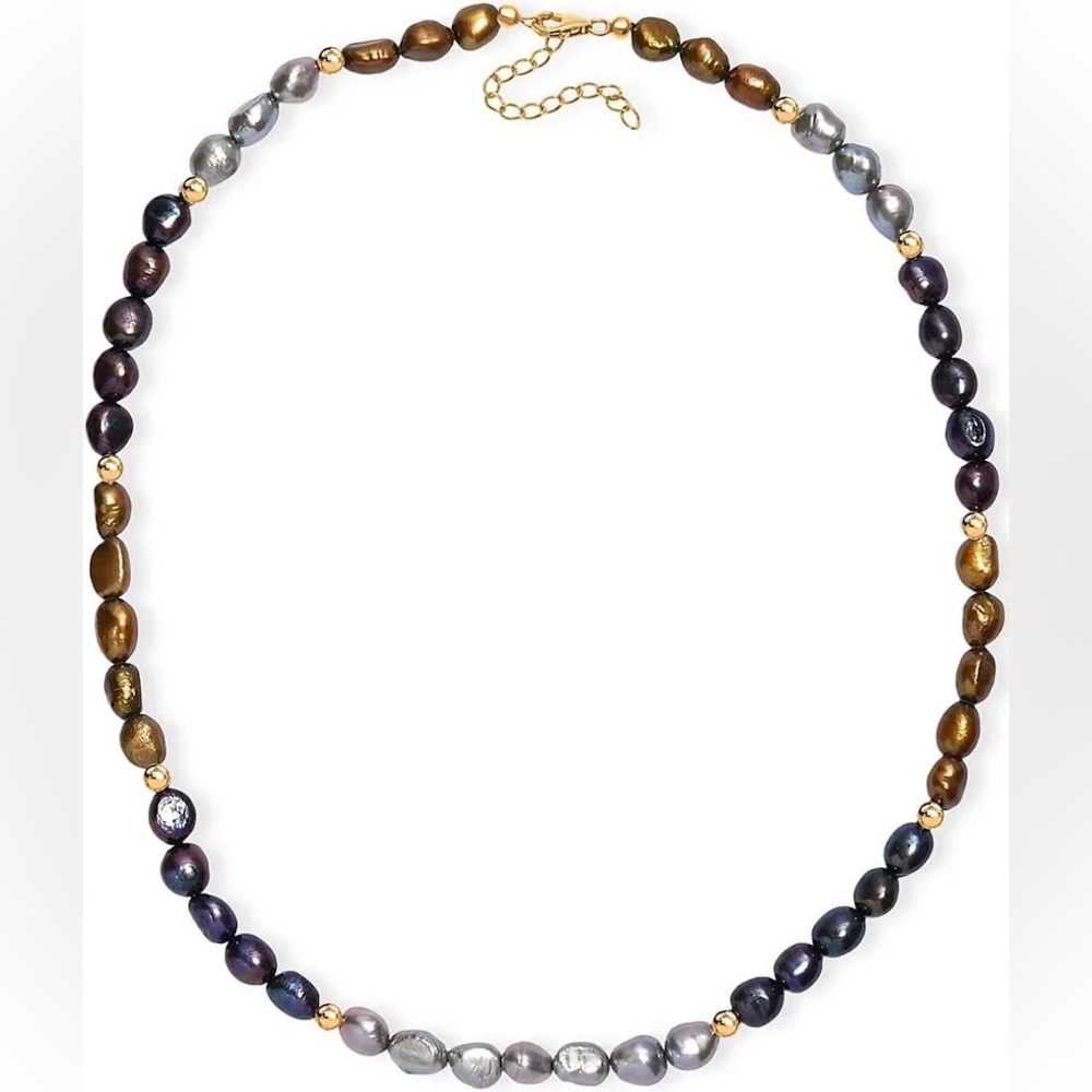 Multi Color Pearl Necklace 18K Vermeil Yellow Gold Over Sterling Silver 18”